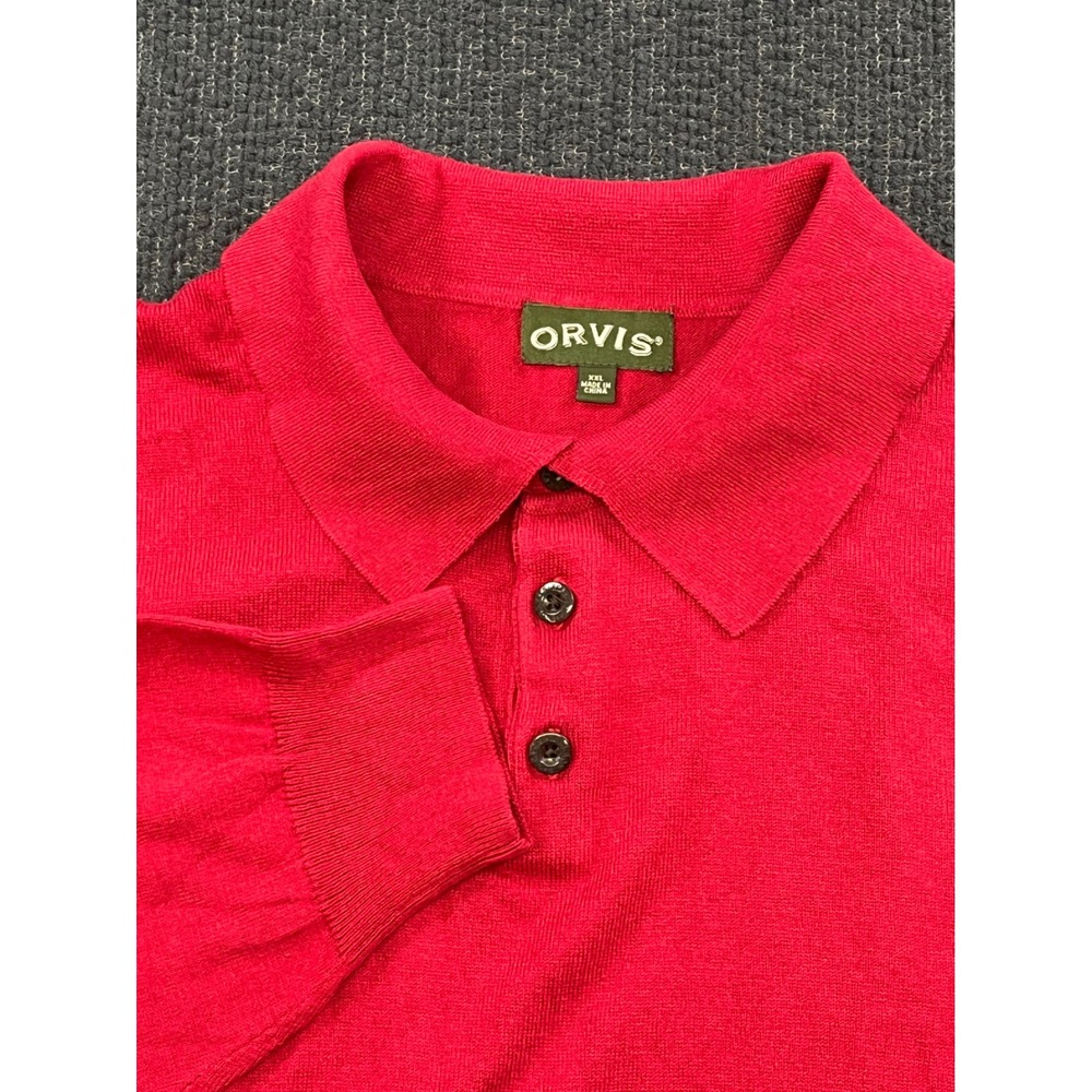 Orvis Mens XXL Red Silk Cashmere Cotton Blend Long Sleeve Polo Sweater Pullover